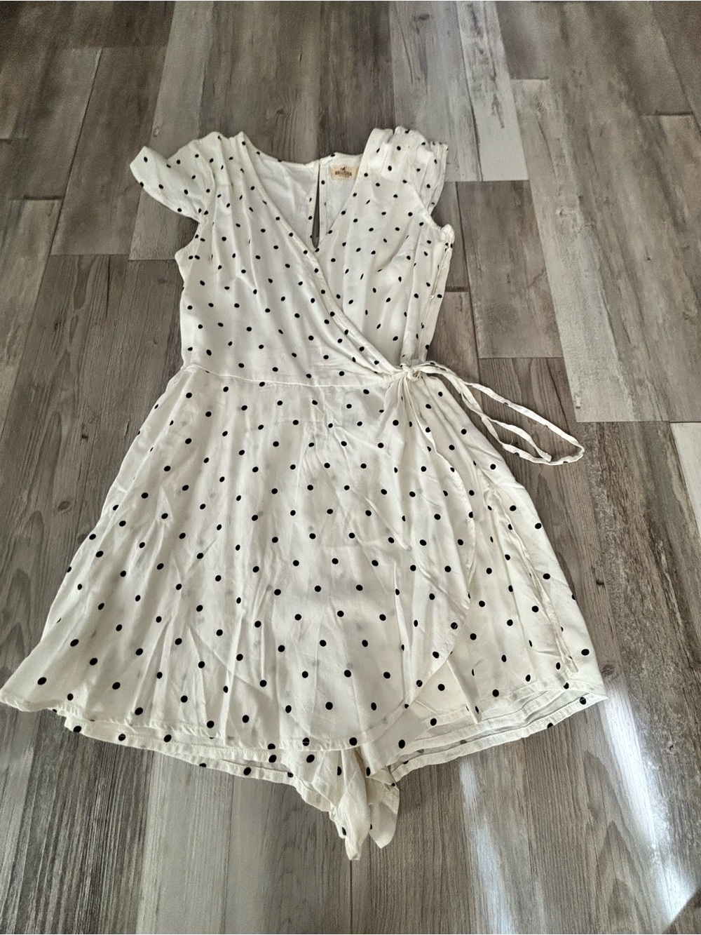 Hollister Cream Polka Dot Wrap Midi Dress